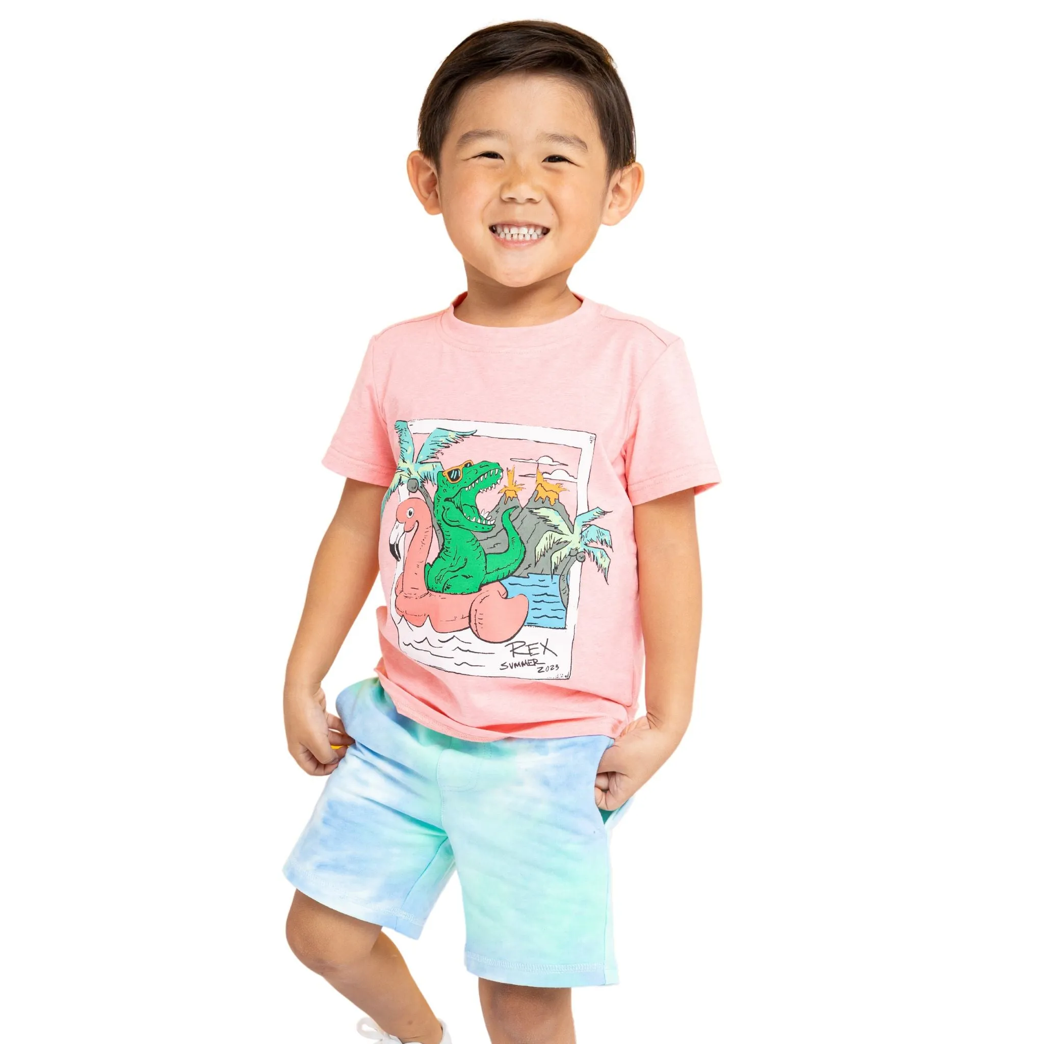 Beach Dino Print Tee & Short Set | Red