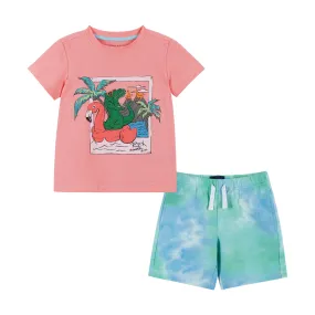 Beach Dino Print Tee & Short Set | Red