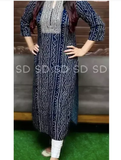 Blue Bandhani Cotton Rayon Kurti