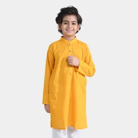 Boys Jacquard Basic Kurta-Yellow