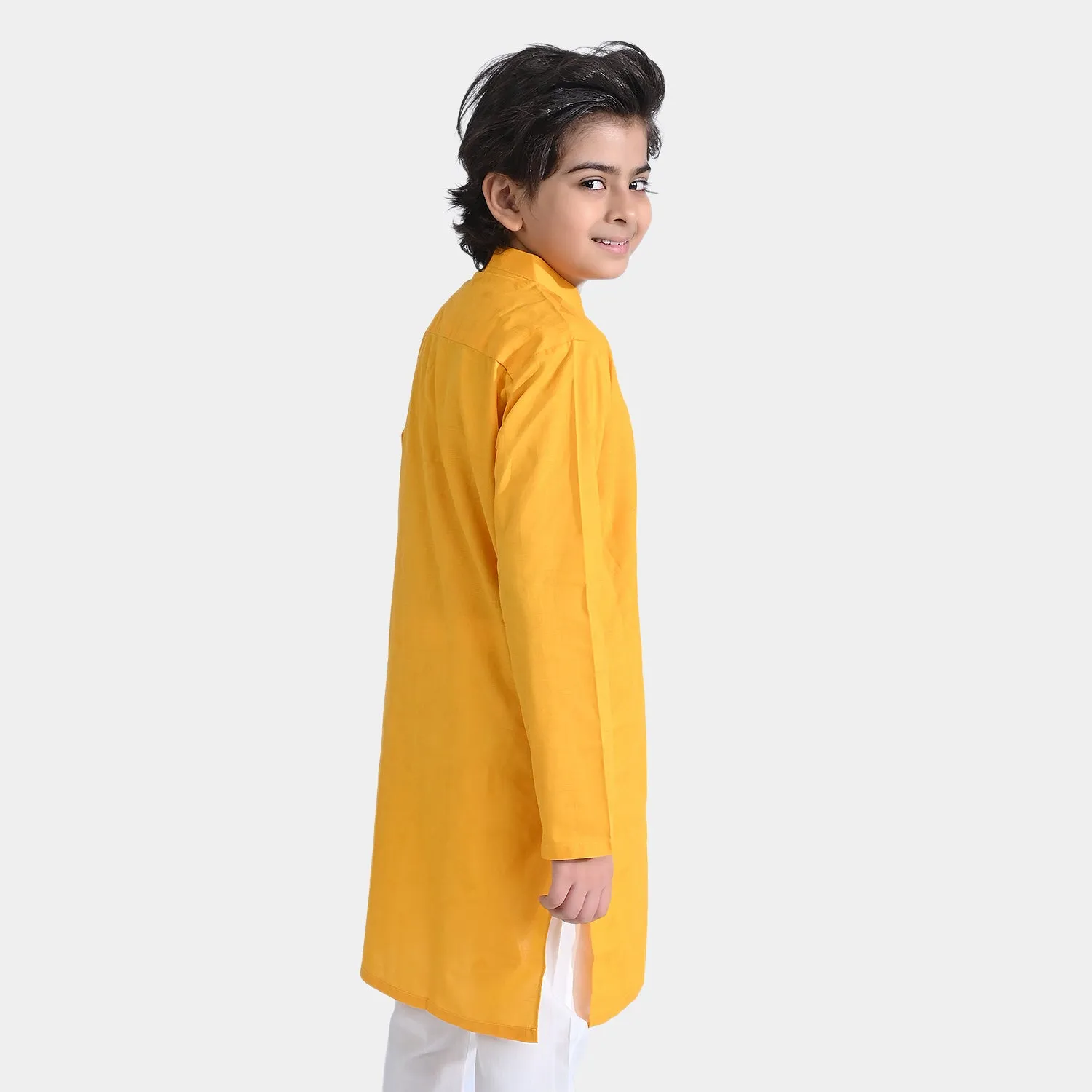 Boys Jacquard Basic Kurta-Yellow