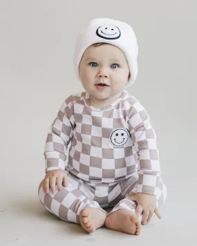 Checkered Smiley Lounge Set | Latte