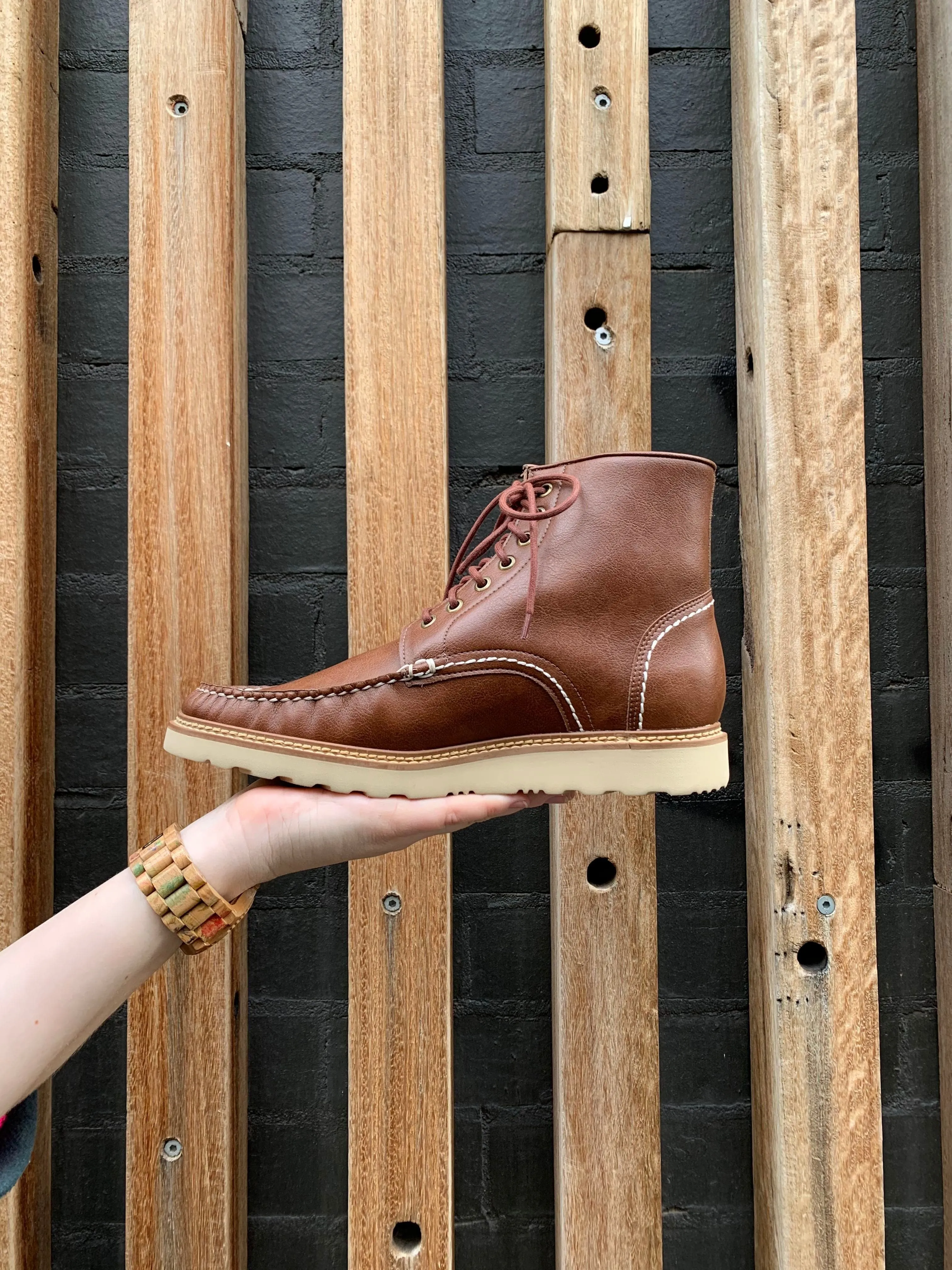 'Chris' Unisex lace-up vegan boots by Ahimsa - cognac