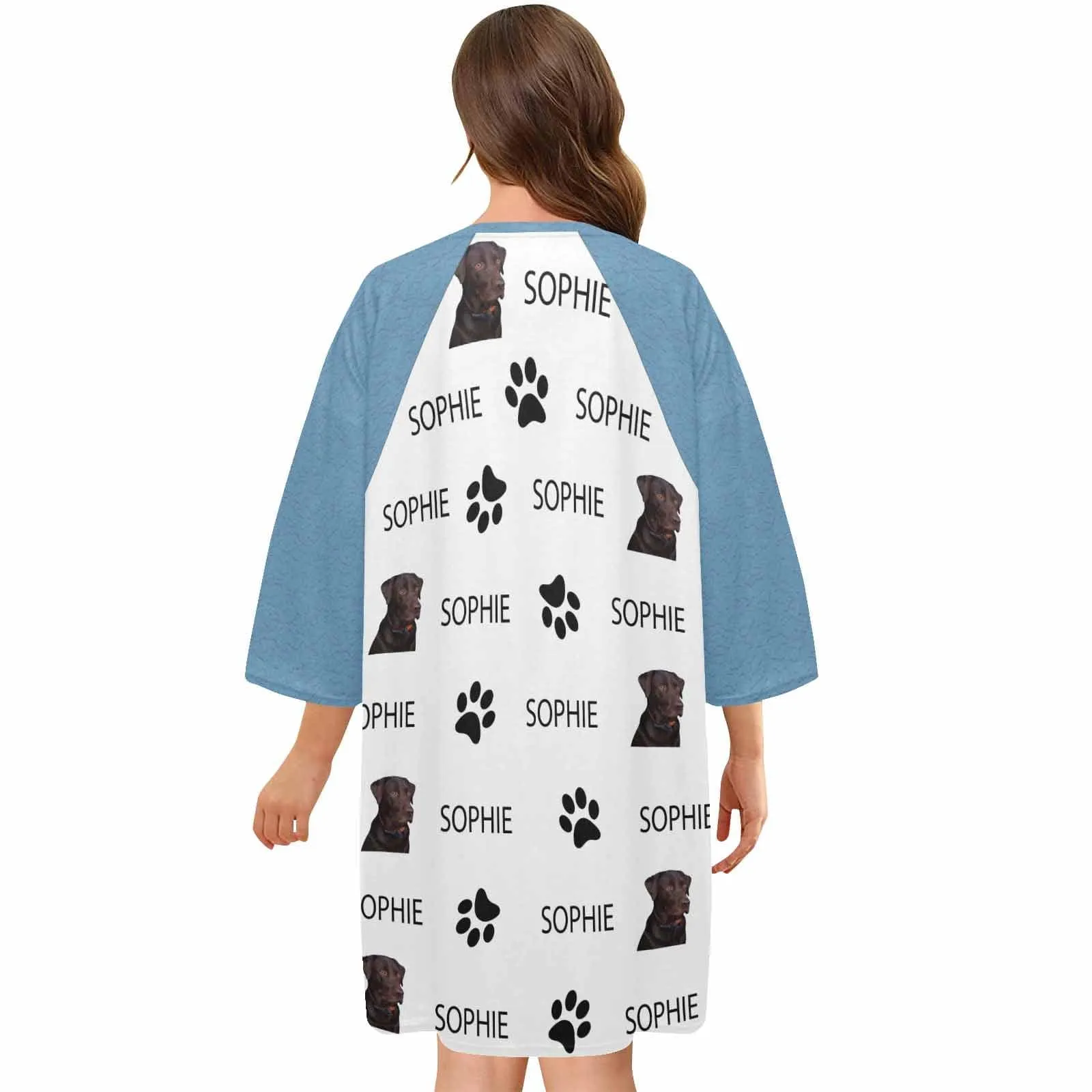 Custom Pet Face&Name Paw Bone Pajamas for Women's Oversized Sleep Tee Personalized Women's Loose Nightshirt Sleepwear