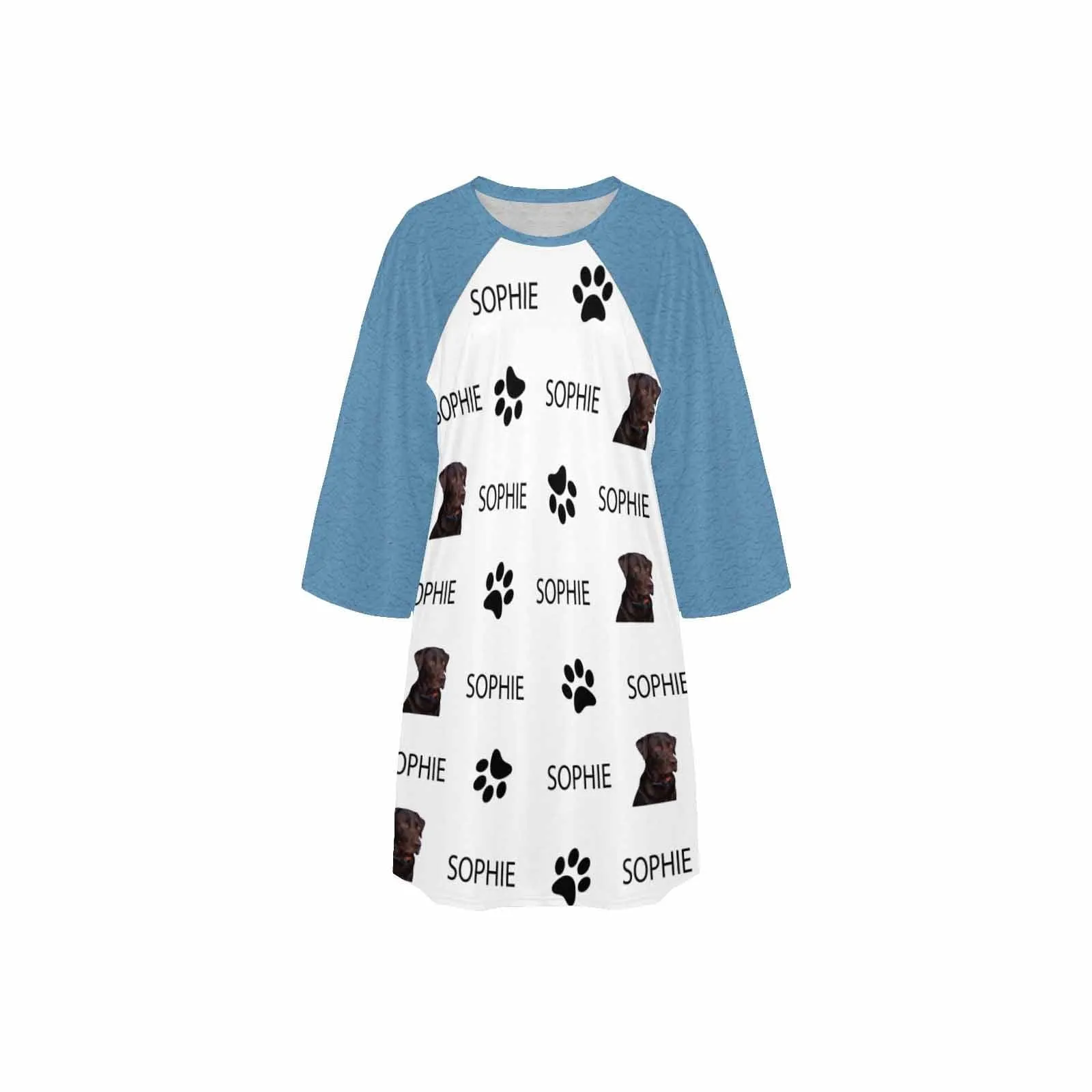 Custom Pet Face&Name Paw Bone Pajamas for Women's Oversized Sleep Tee Personalized Women's Loose Nightshirt Sleepwear