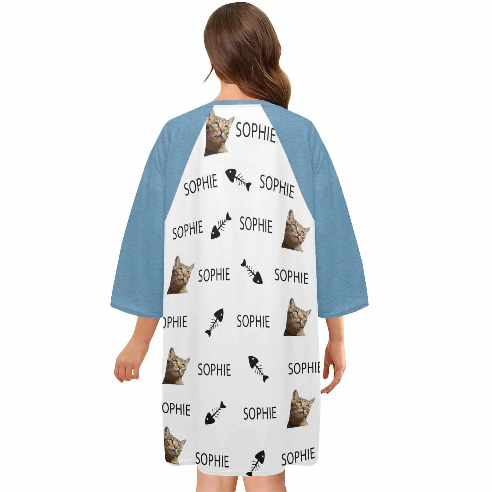 Custom Pet Face&Name Paw Bone Pajamas for Women's Oversized Sleep Tee Personalized Women's Loose Nightshirt Sleepwear