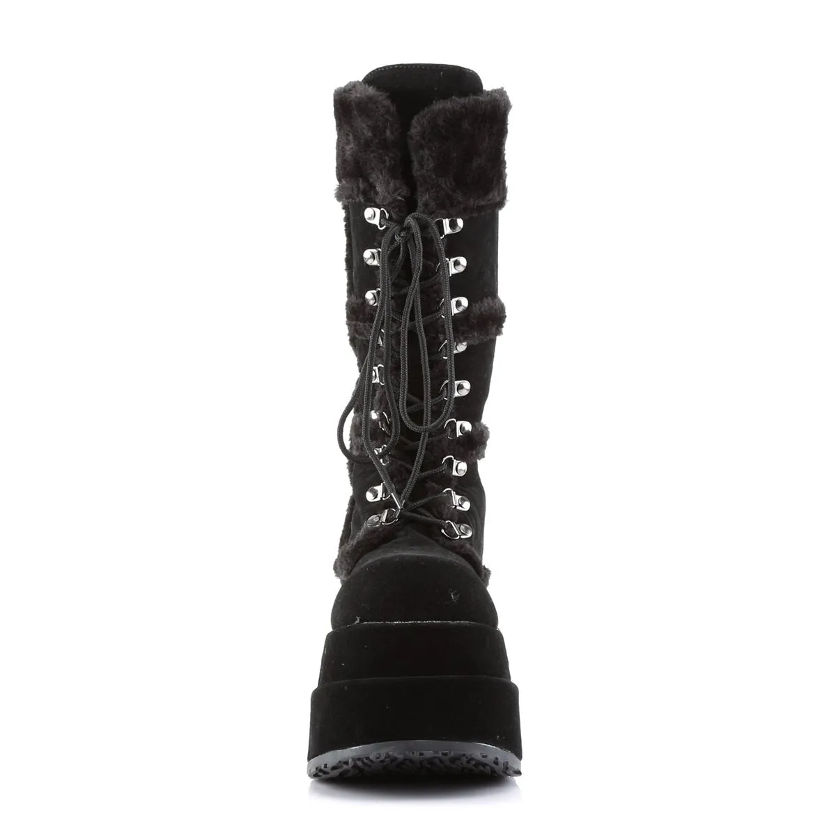 Demonia BEAR-202 | Black Vegan Suede Mid-Calf Boots