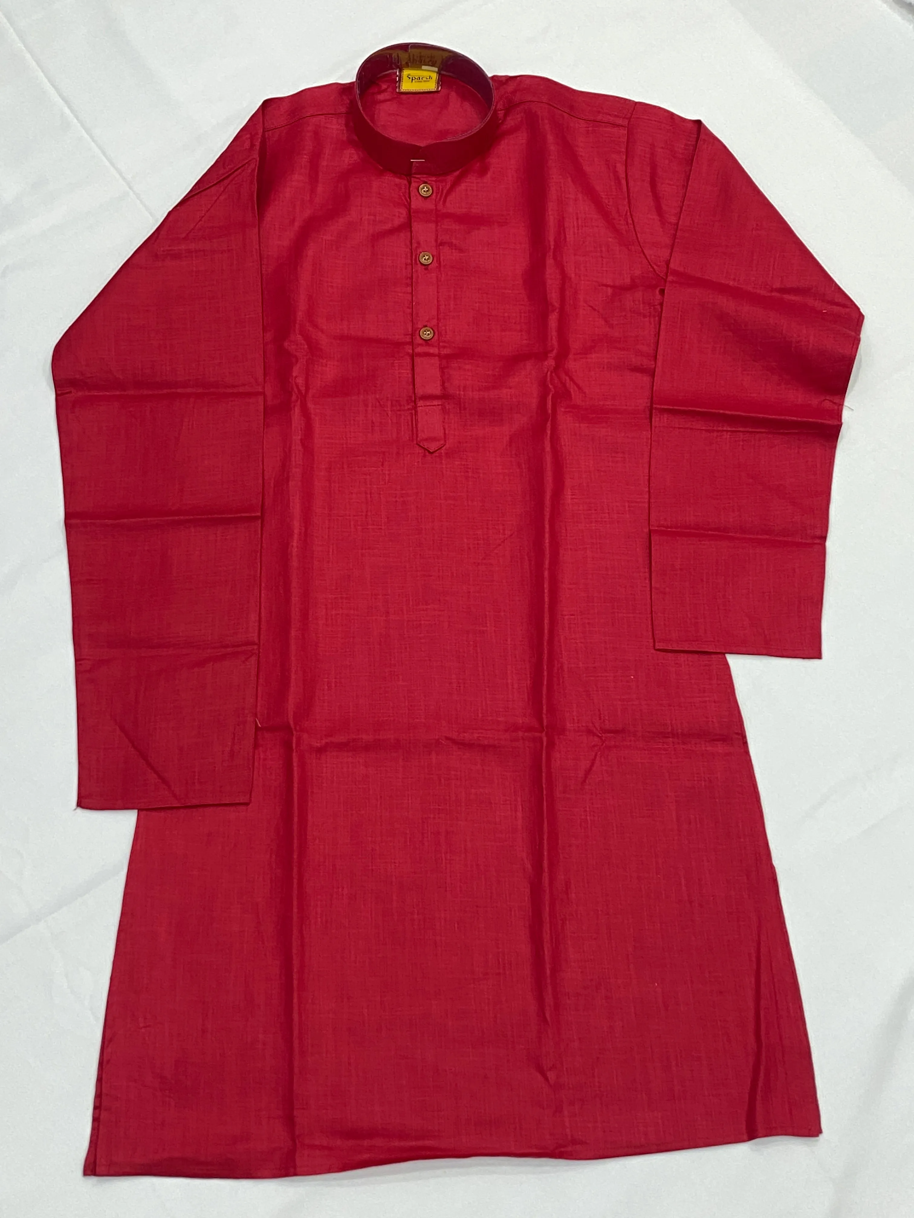 Elegant Red Color Cotton Kurta With Pajama Pants For Kids