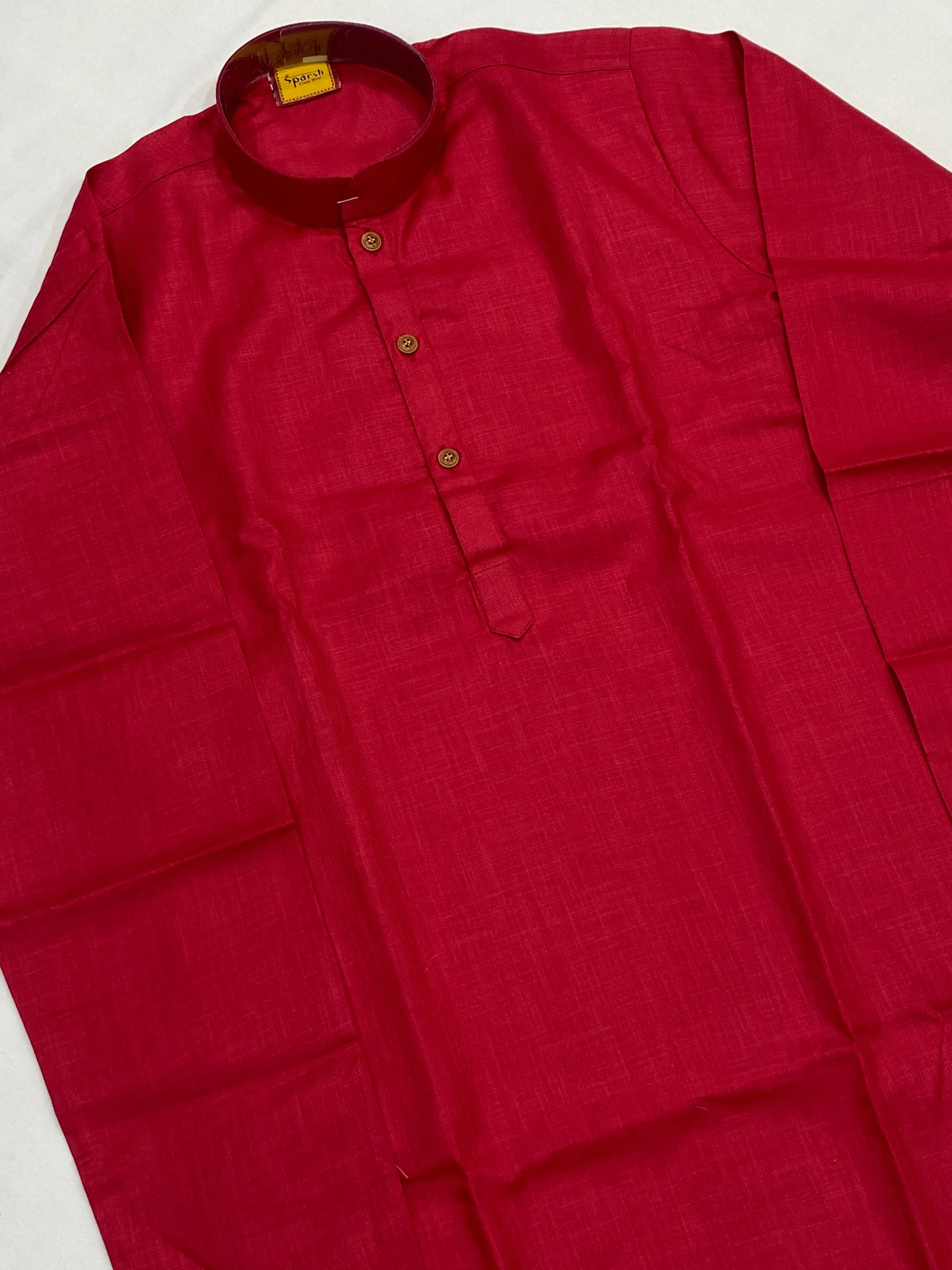 Elegant Red Color Cotton Kurta With Pajama Pants For Kids