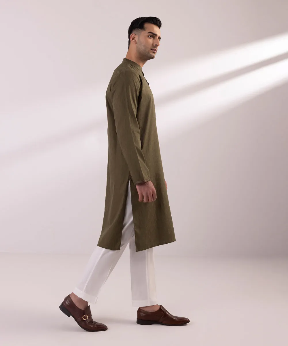 Embroidered Cotton Jacquard Kurta