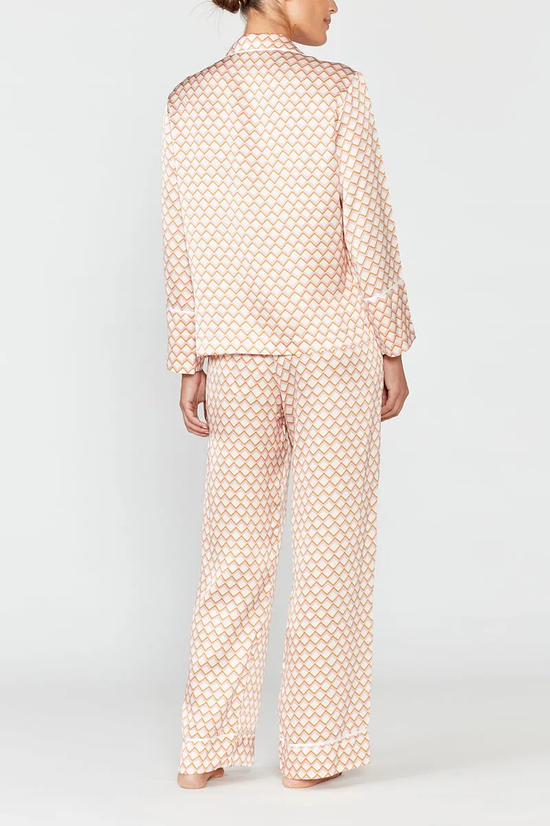 Evie Silk Pyjama Set - Camargue Pink Geo Print