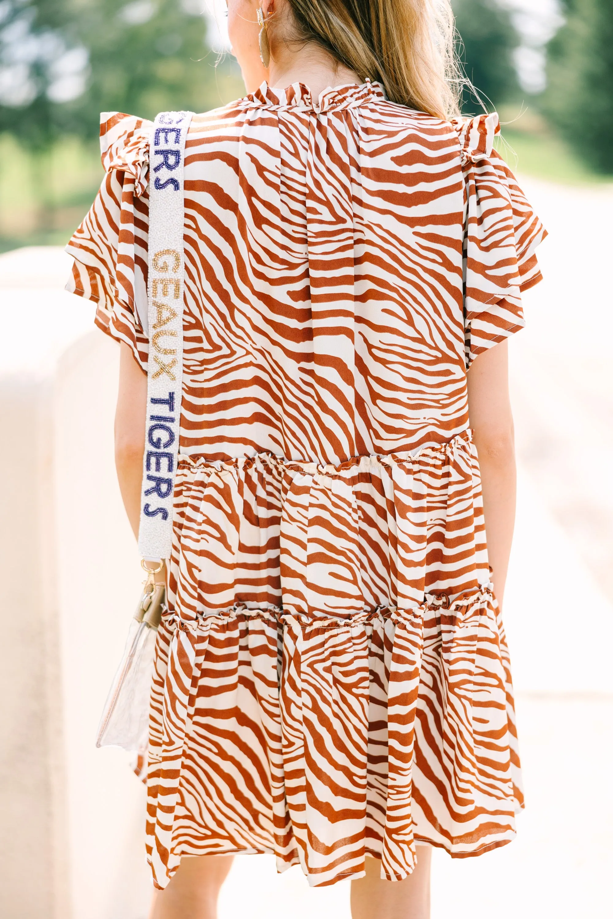 Feeling Wild Ginger Orange Zebra Striped Dress