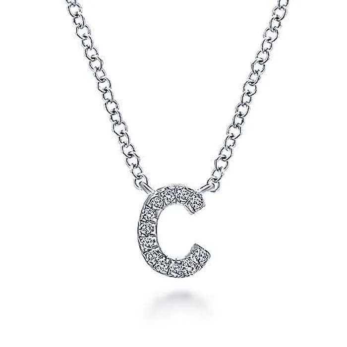 Gabriel & Co. C Initial Diamond Pendant Necklace in 14K White Gold