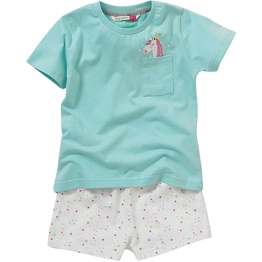 Girls Unicorn Pocket Mint & White Pattern Pyjamas