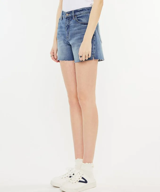 High Rise Denim Shorts - Medium Wash