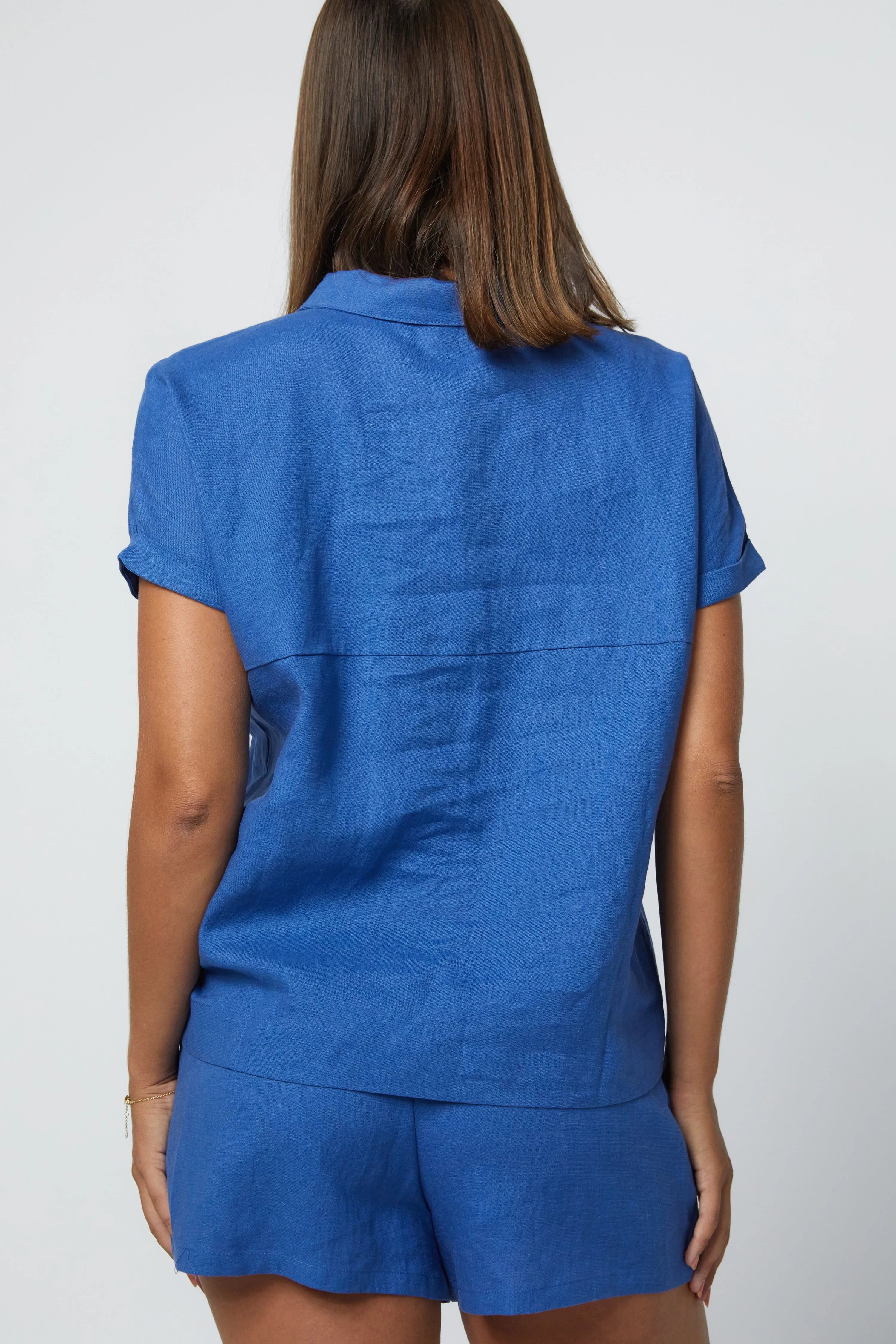 JUDE S/S LINEN SHIRT - COBALT