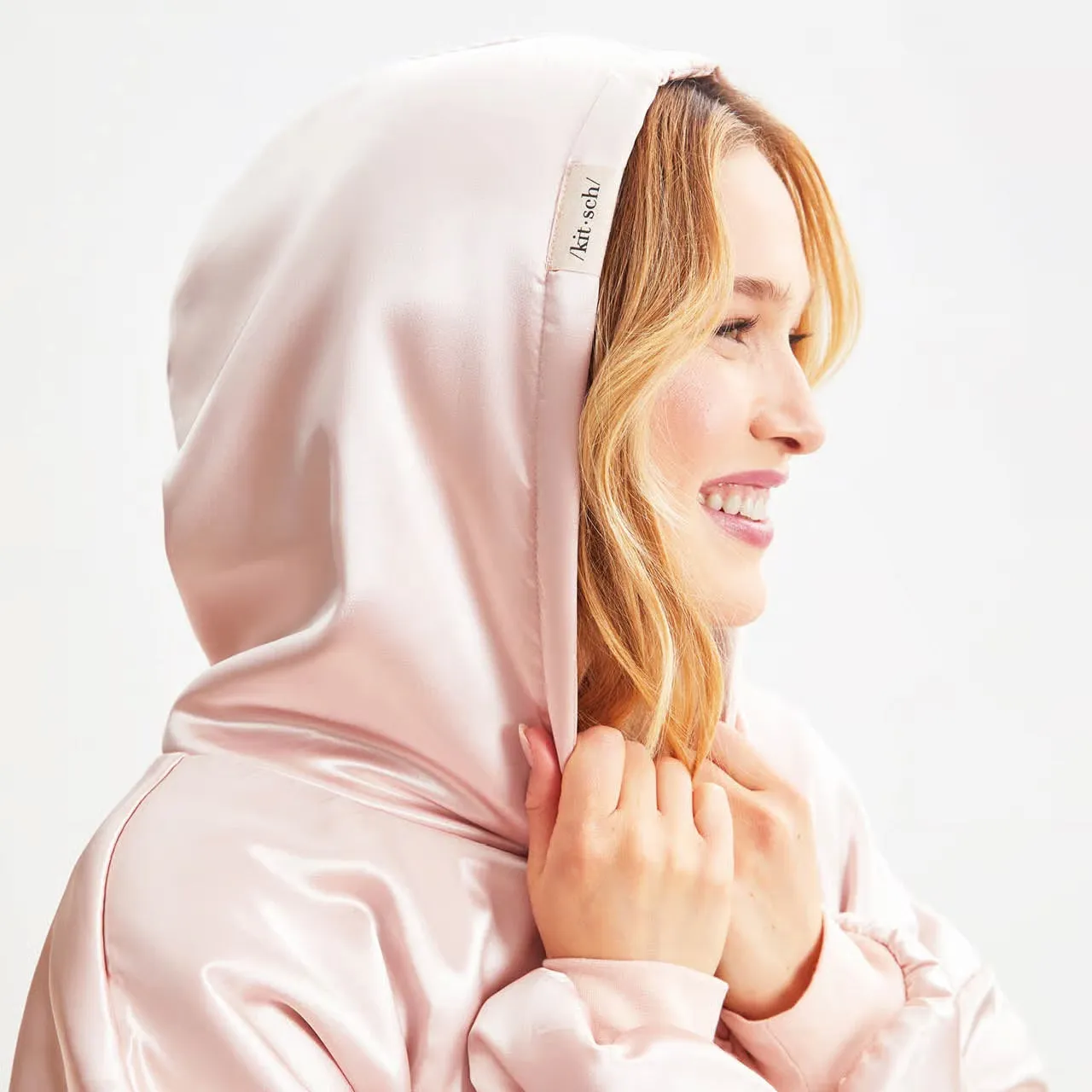 Kitsch Glazey Satin Hoodie in Blush