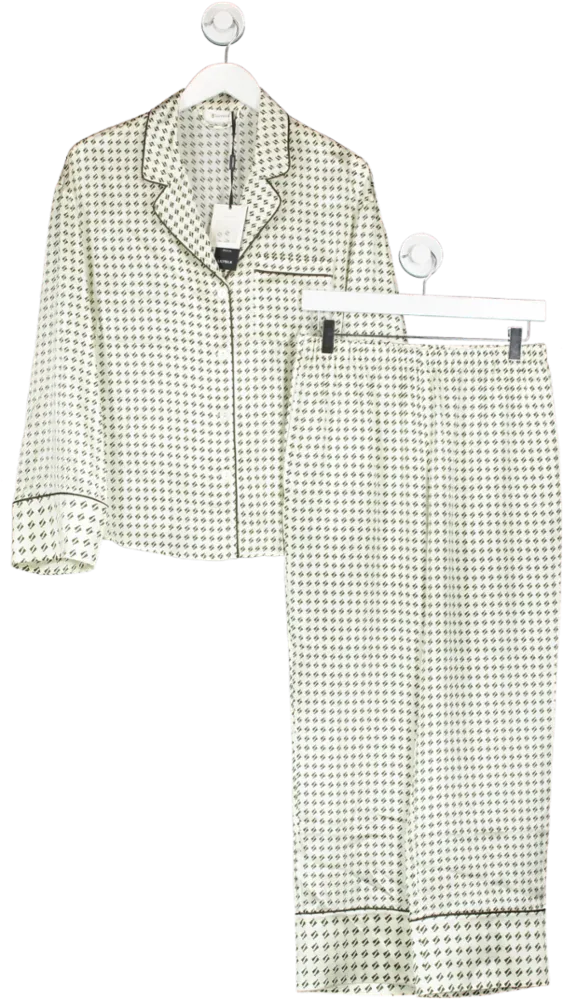 Lily Silk Cream Pena Pajamas Set UK XS