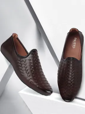 Men Brown Ethnic Slip-On Round Toe Jutis & Mojaris