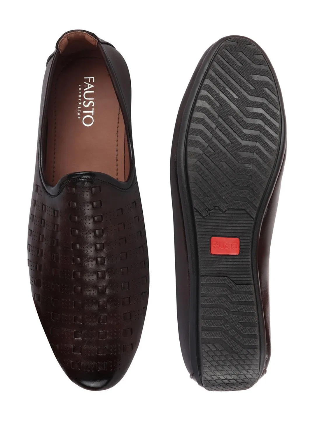 Men Brown Ethnic Slip-On Round Toe Jutis & Mojaris