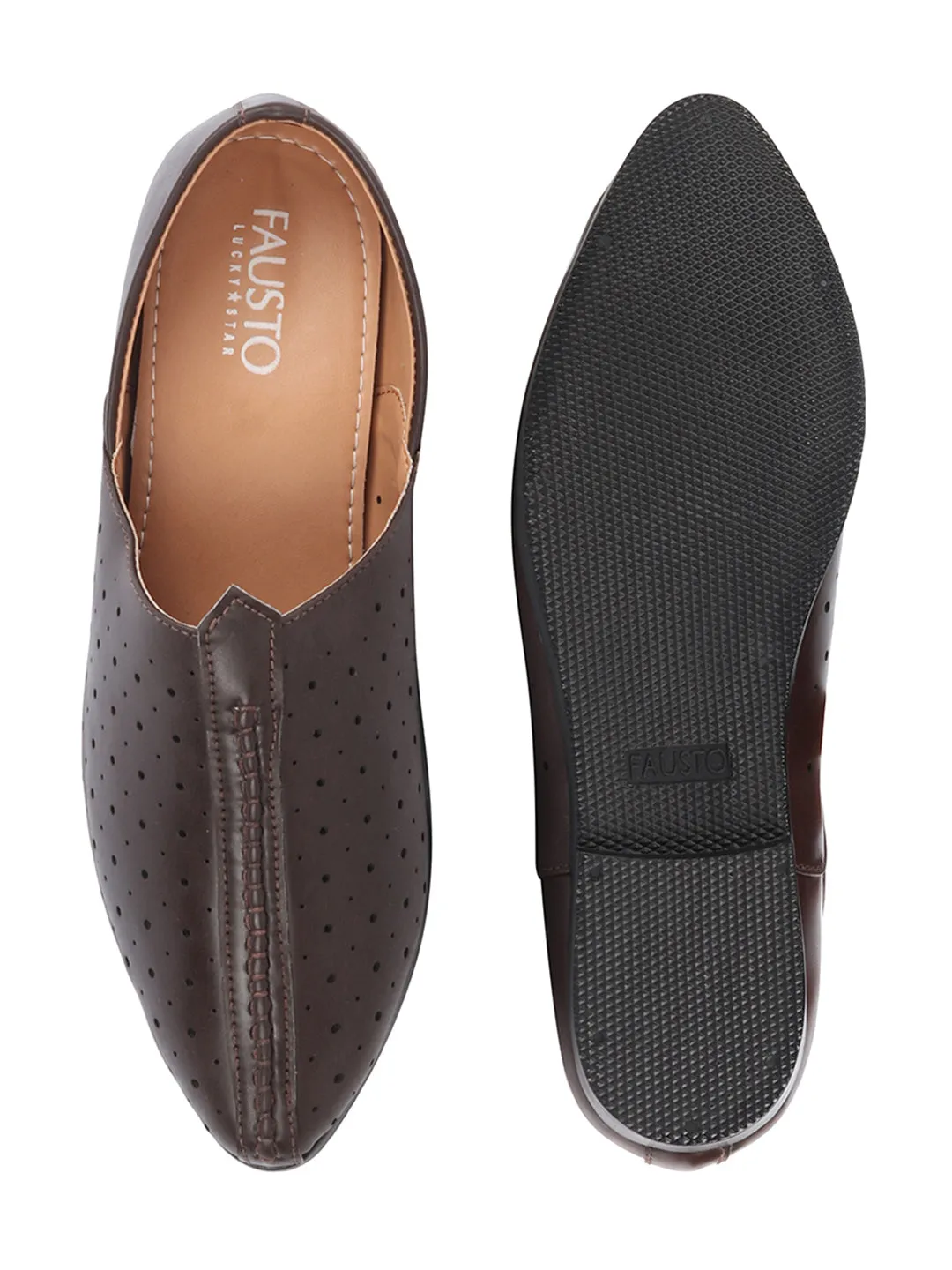 Men Brown Ethnic Slip-On Traditional Jutis & Mojaris