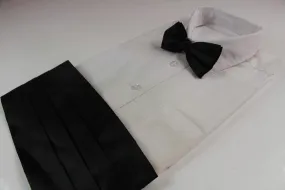 Mens Black Cummerbund & Matching Plain Bow Tie Set