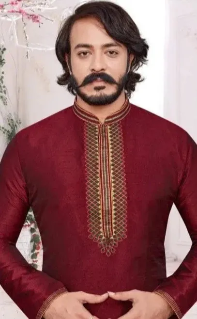 Men's Cotton Silk Regular Kurta Pajama Set - Dark Maroon