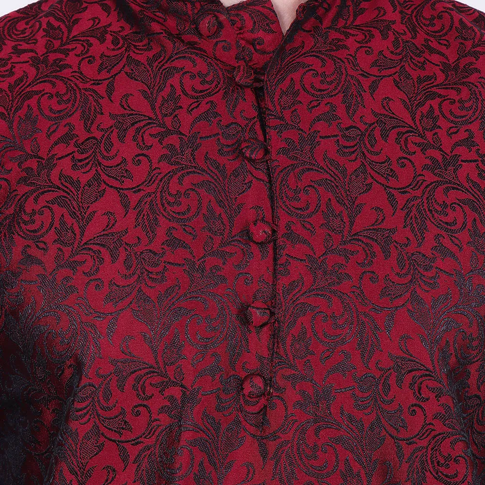 Men's Kurta Pajama Jacquard Silk India Clothing Party Wear (Maroon)