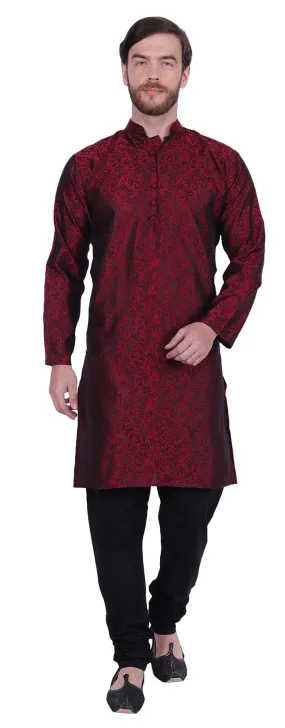 Men's Kurta Pajama Jacquard Silk India Clothing Party Wear (Maroon)