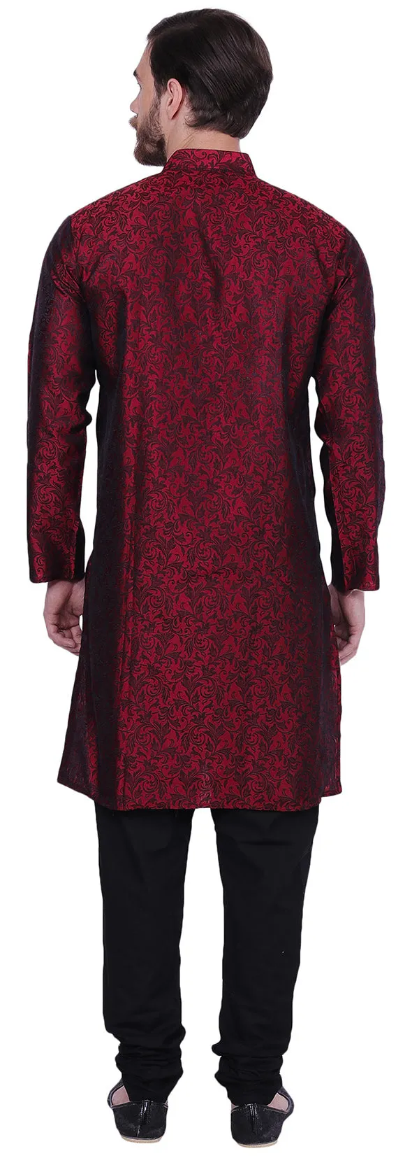 Men's Kurta Pajama Jacquard Silk India Clothing Party Wear (Maroon)