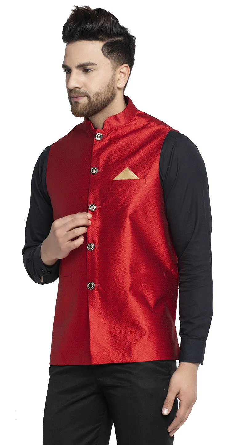 Men's Nehru Jacket Traditional India Waistcoat (Maroon)