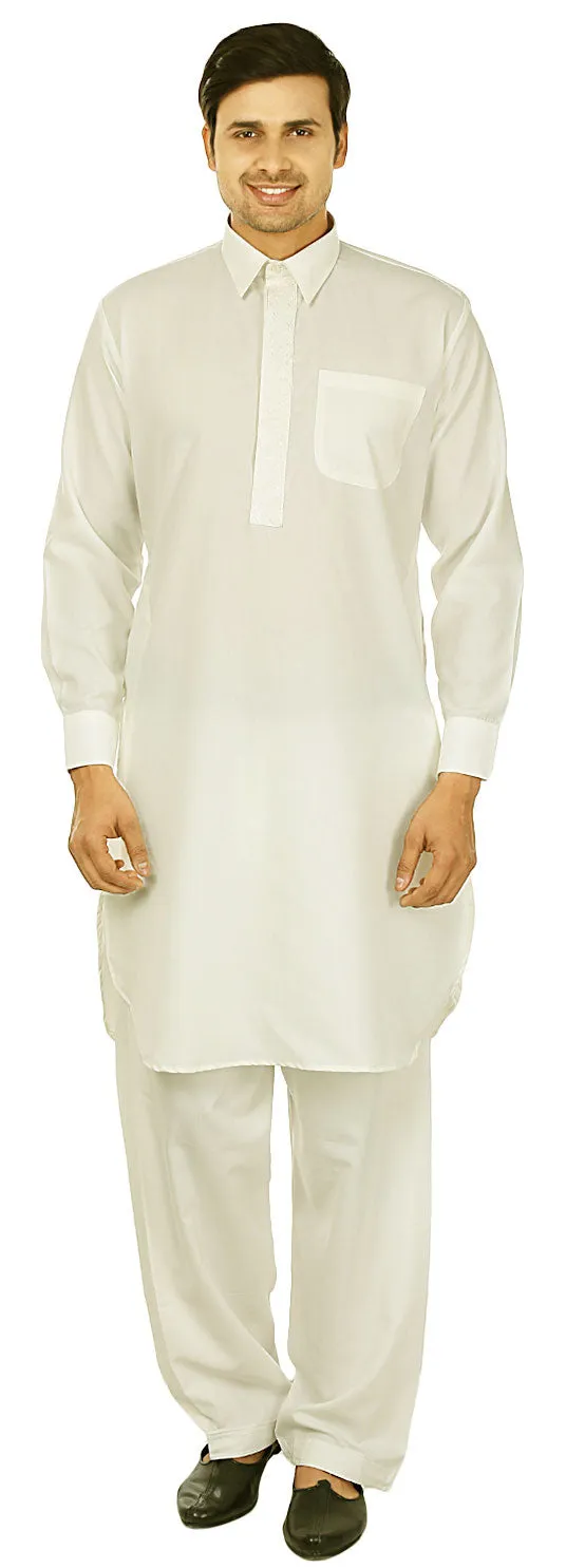 Mens Pathani Kurta Salwar Set Indian Party Wear (Cream)