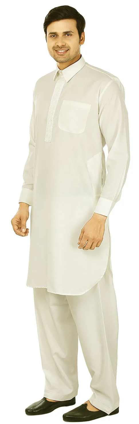 Mens Pathani Kurta Salwar Set Indian Party Wear (Cream)