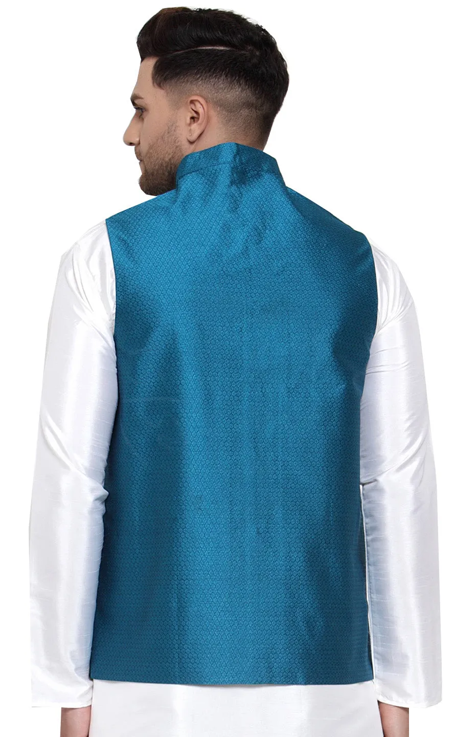 Men's Sleeveless Nehru Jacket India Waistcoat (Blue)