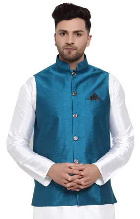 Men's Sleeveless Nehru Jacket India Waistcoat (Blue)