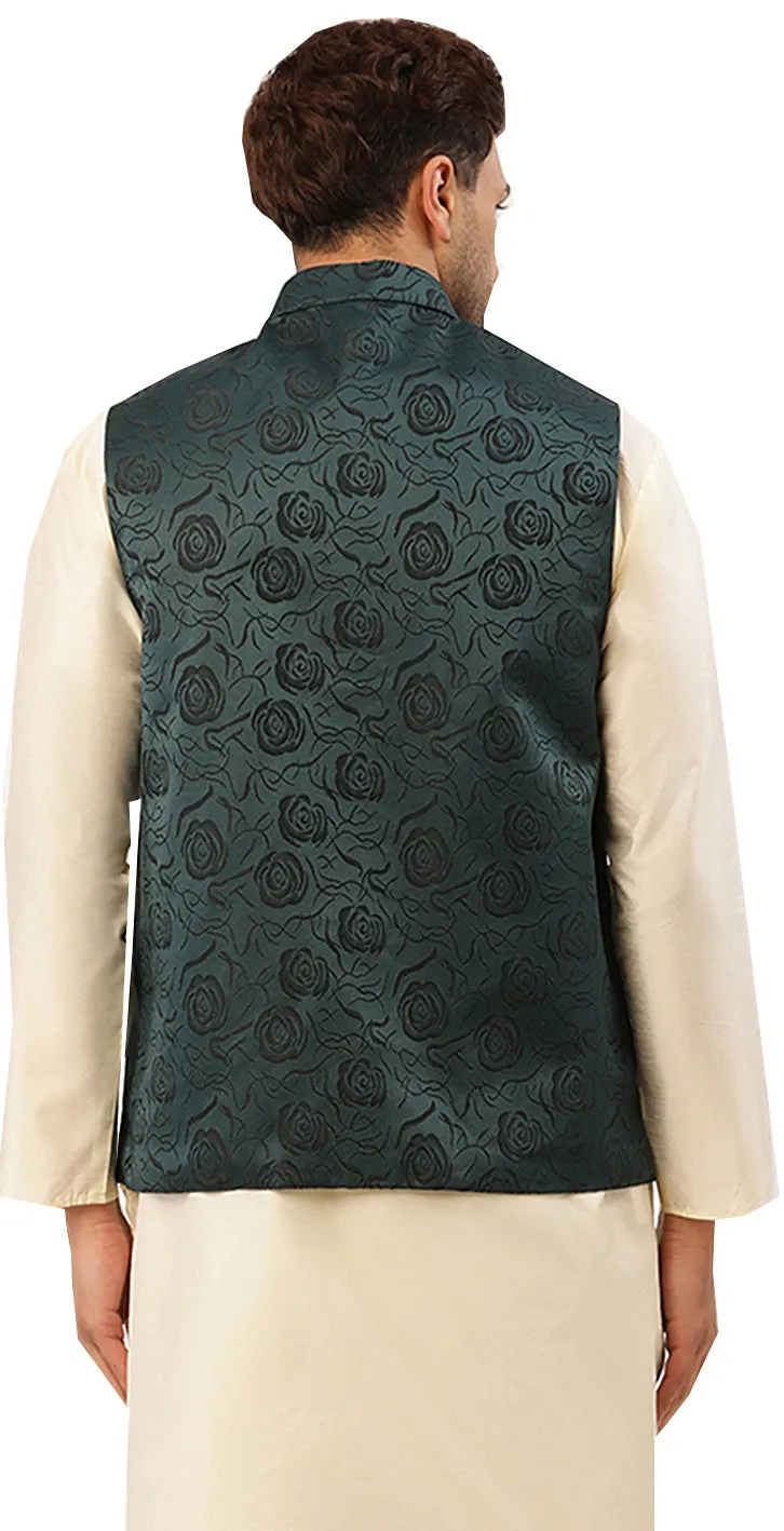 Men's Sleeveless Nehru Jacket Traditional India Waistcoat (Green)