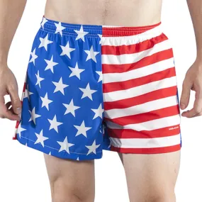 Men's Stretch Printed 3.75" V Notch Short- American Flag