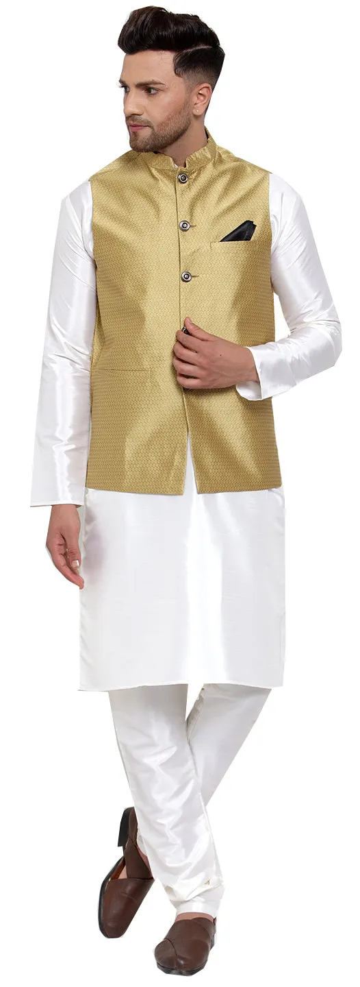 Men's Traditional Indian Closed Neck Waistcoat (Gold)