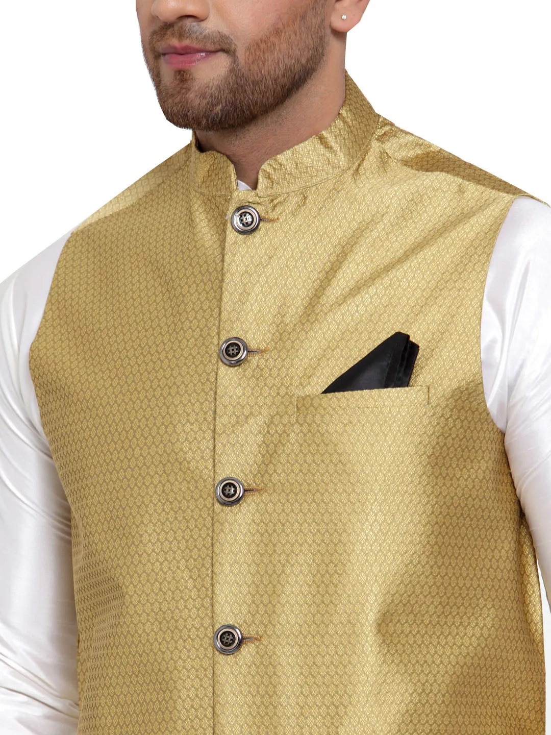 Men's Traditional Indian Closed Neck Waistcoat (Gold)