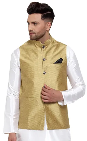 Men's Traditional Indian Closed Neck Waistcoat (Gold)