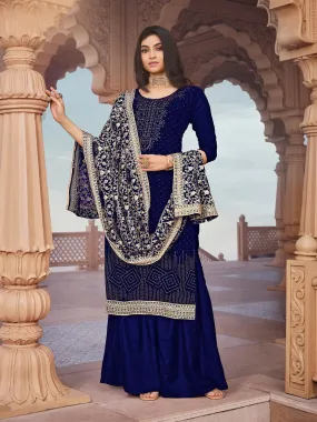 Odette Women Attractive Blue Color Georgette Sharara Semi Stitched Suit