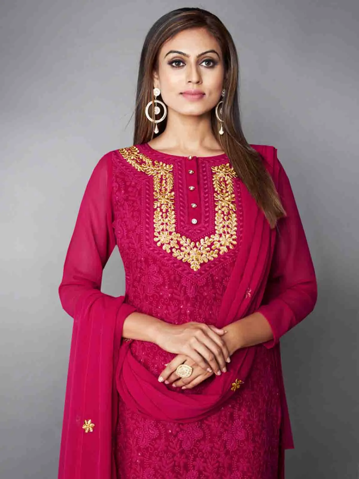 Odette Women Fancy Pink Semi Stitched Kurta Set