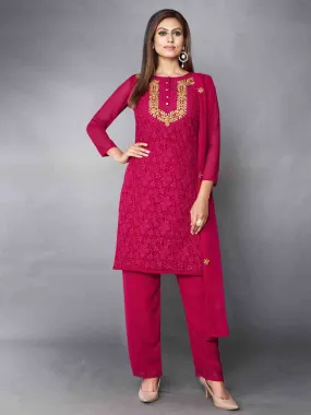 Odette Women Fancy Pink Semi Stitched Kurta Set