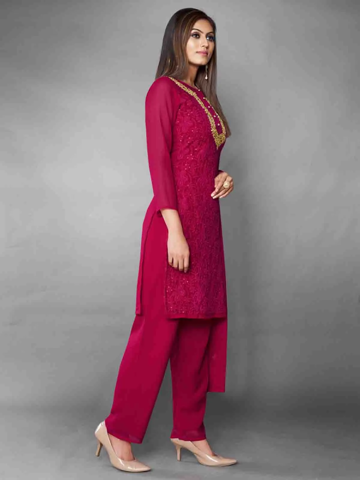 Odette Women Fancy Pink Semi Stitched Kurta Set