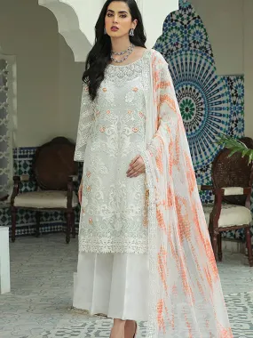 Odette Women White Floral Sequence Embroidered Work Georgette Semi Stitched Suit