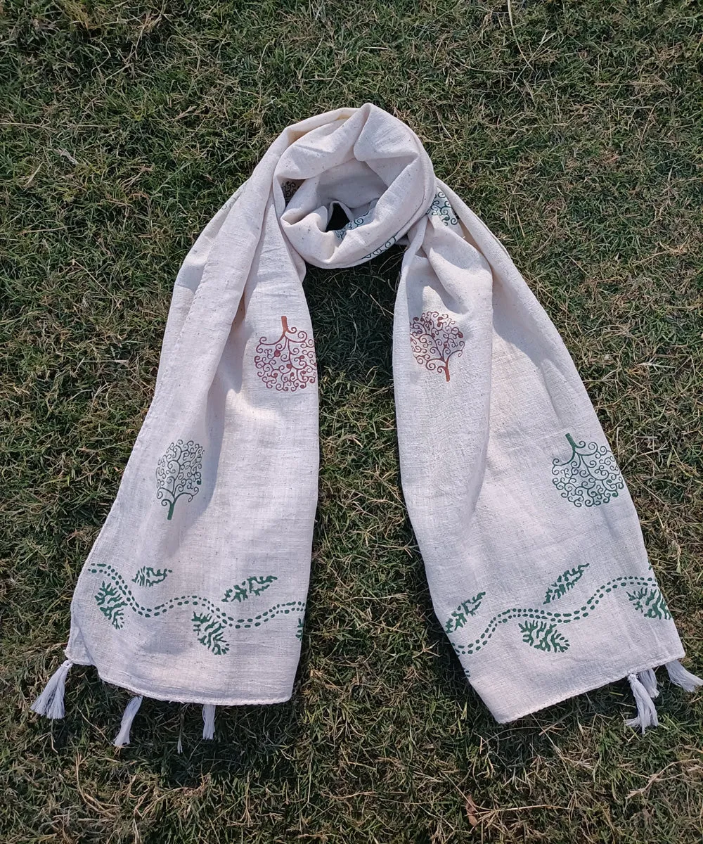 Offwhite cotton handspun handblock print stole