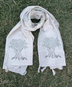 Offwhite handblock print handspun cotton stole