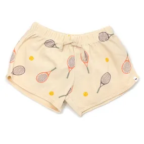 oh baby! Cotton Terry Girls Track Shorts - Tennis Print - Natural