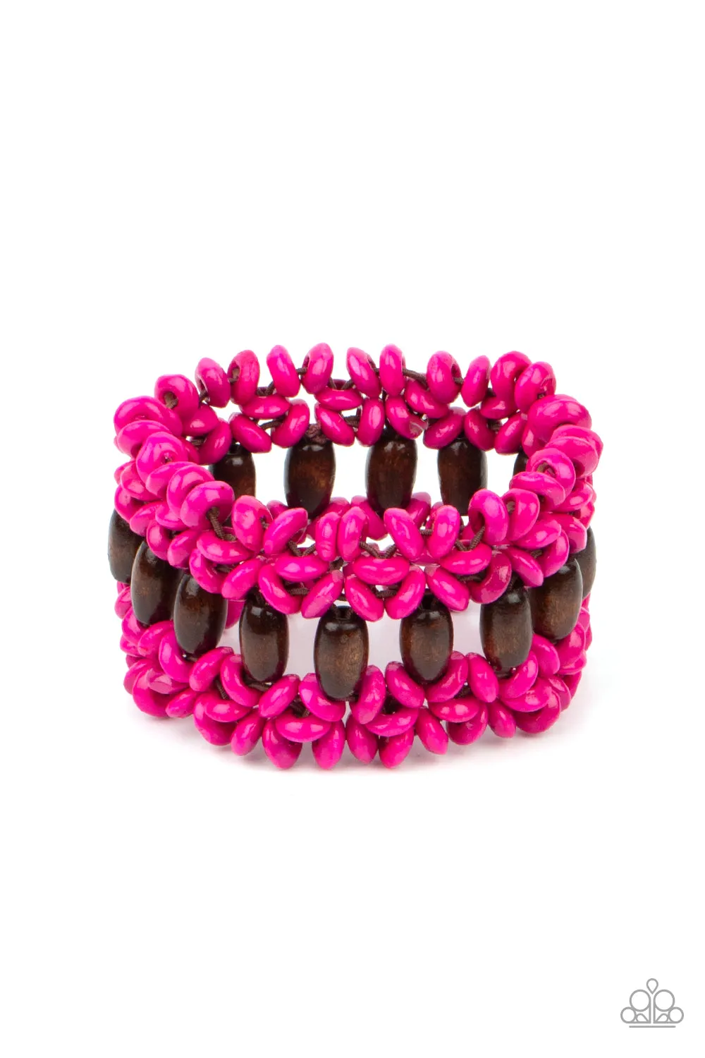 Paparazzi Bali Beach Retreat - Pink and Brown Wooden Beads Bracelet