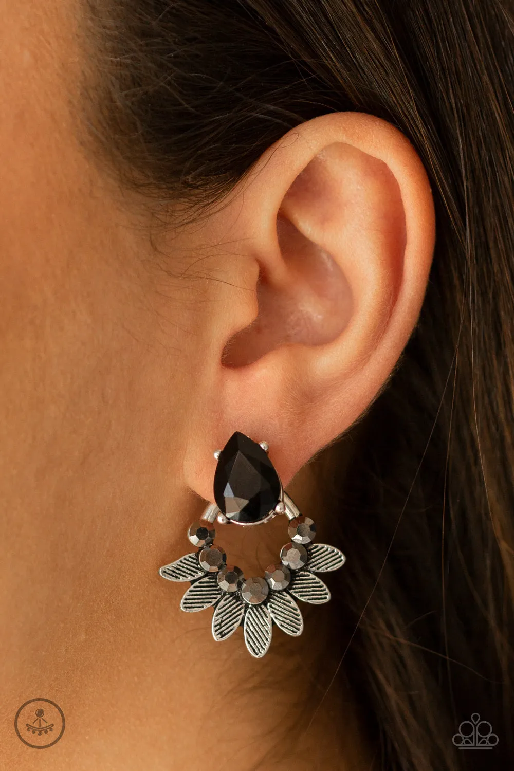 Paparazzi Crystal Canopy - Black Jacket Style Earrings